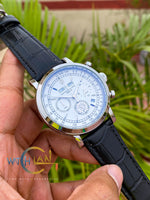 Patek Philippe Moonphase Black Leather Strap Watch – White Dial