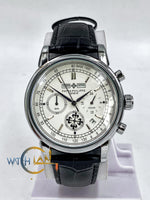 Patek Philippe Moonphase Black Leather Strap Watch – White Dial