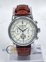 Patek Philippe Moonphase Leather Strap Watch – White Dial