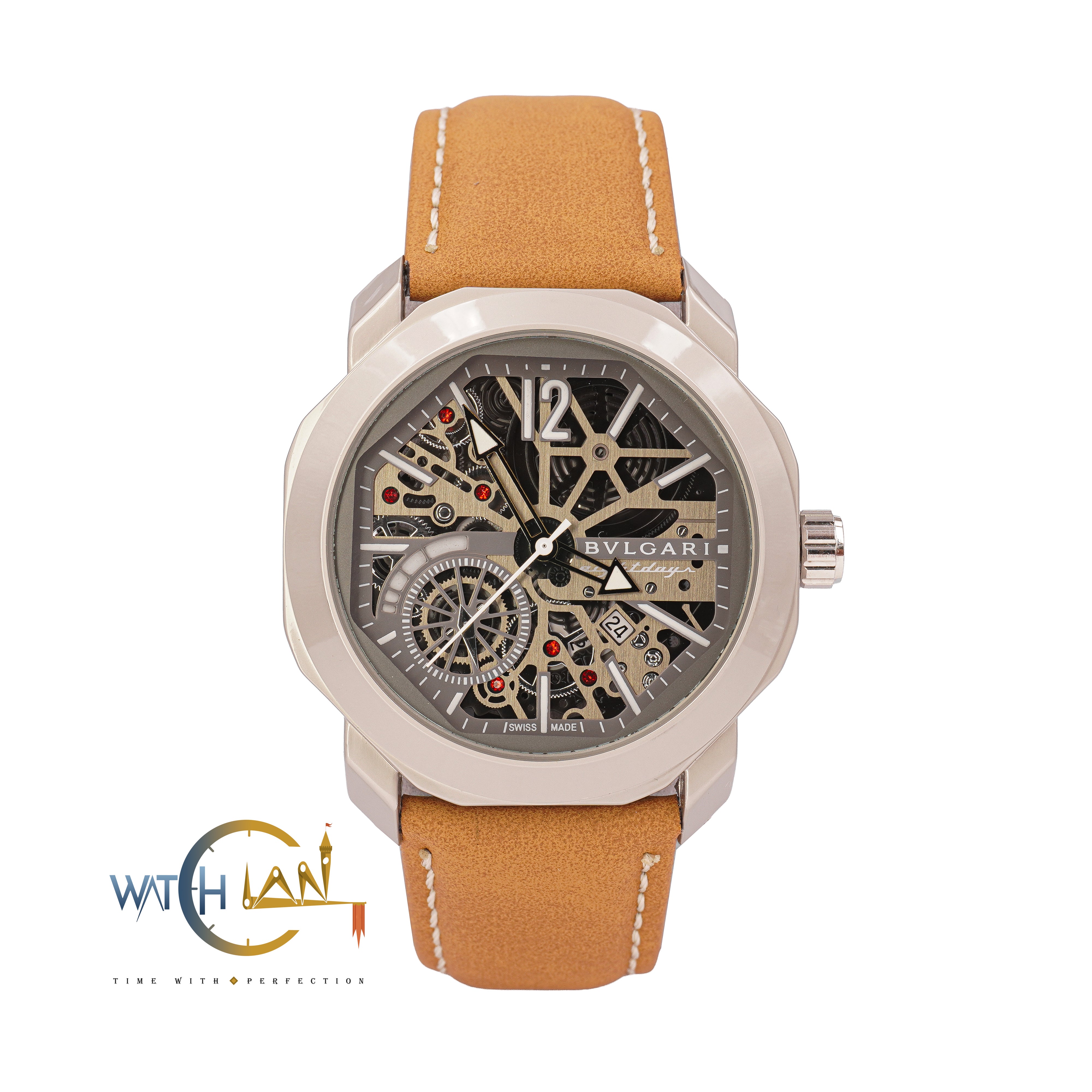 Bulgari Octo Roma Skeleton Mastercopy Watch – Brown Leather Edition